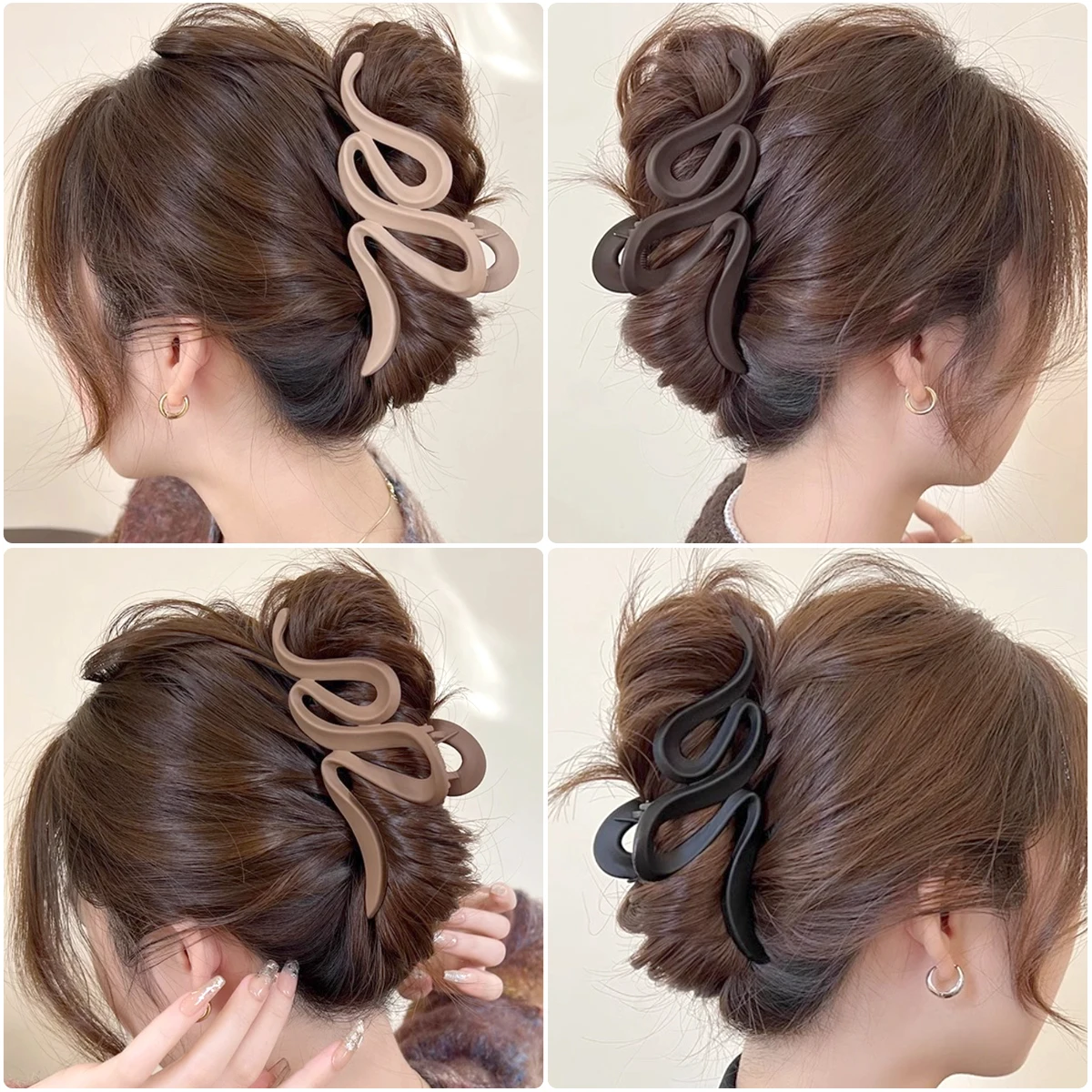 Haarklammern für Frauen, Korea, Kaffeebraun, Beige, Acryl, große Haarklammer, Haarnadel, geometrische Haarspangen, Krabbenmädchen, Kopfbedeckung, Haar-Accessoires_voghion.com