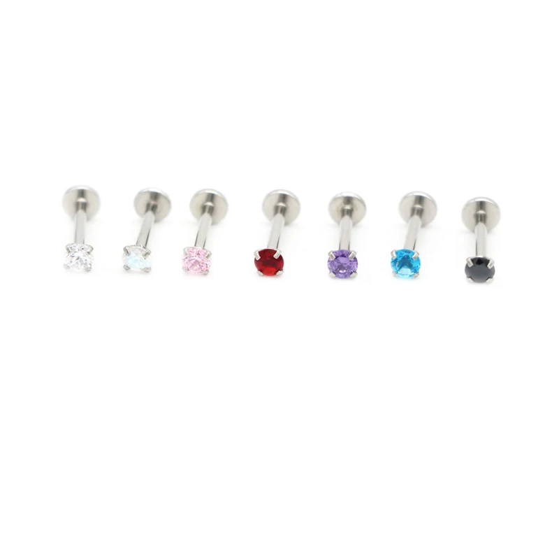 Zircon Lip Bar Gem Labret Stud  Monroe Ring Tragus Colors Helix Conch Cartilage Earring Piercing Steel Internally Thread