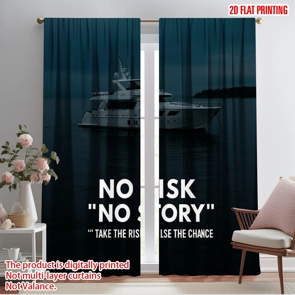 

2pcs 2D flat printing Scene Curtain Yacht Risk Story Chance 100% Polyester Fabric Without Electricity Festive Holiday for