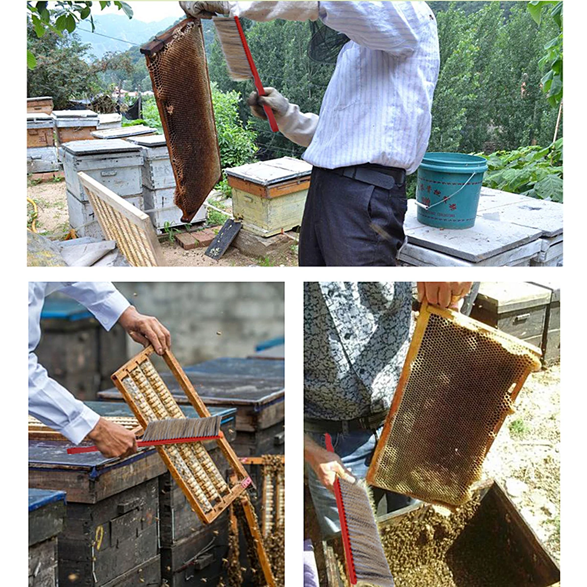 

Beekeeping Tools Red Plastic Sweep Plastic Brush Horse-Hair Bee Flicking Horsetail Bee Single Row