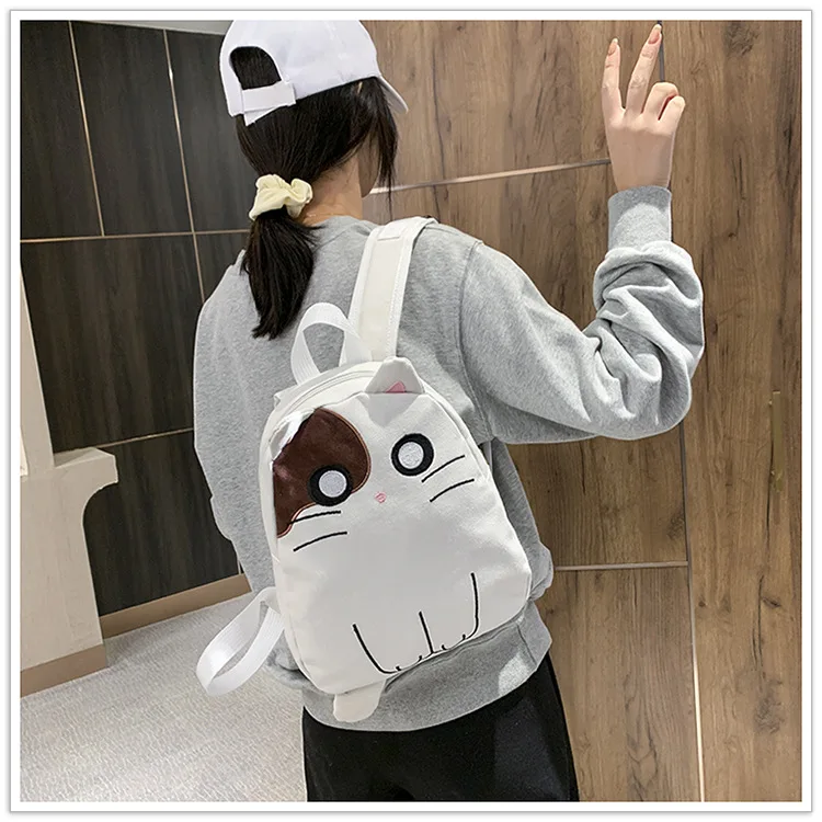 Kawaii Cat Cartoon Canvas Backpack New Korean Style Student Schoolbag Funny Large Capacity Outdoor Travel Bag Creative Cute Gift