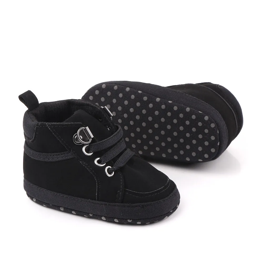 Brand Newborn Baby Boy Shoes Soft Sole Crib Shoes Warm Boots Anti-slip Sneaker Solid PU First Walkers for 1 Year Old 0-18 Months