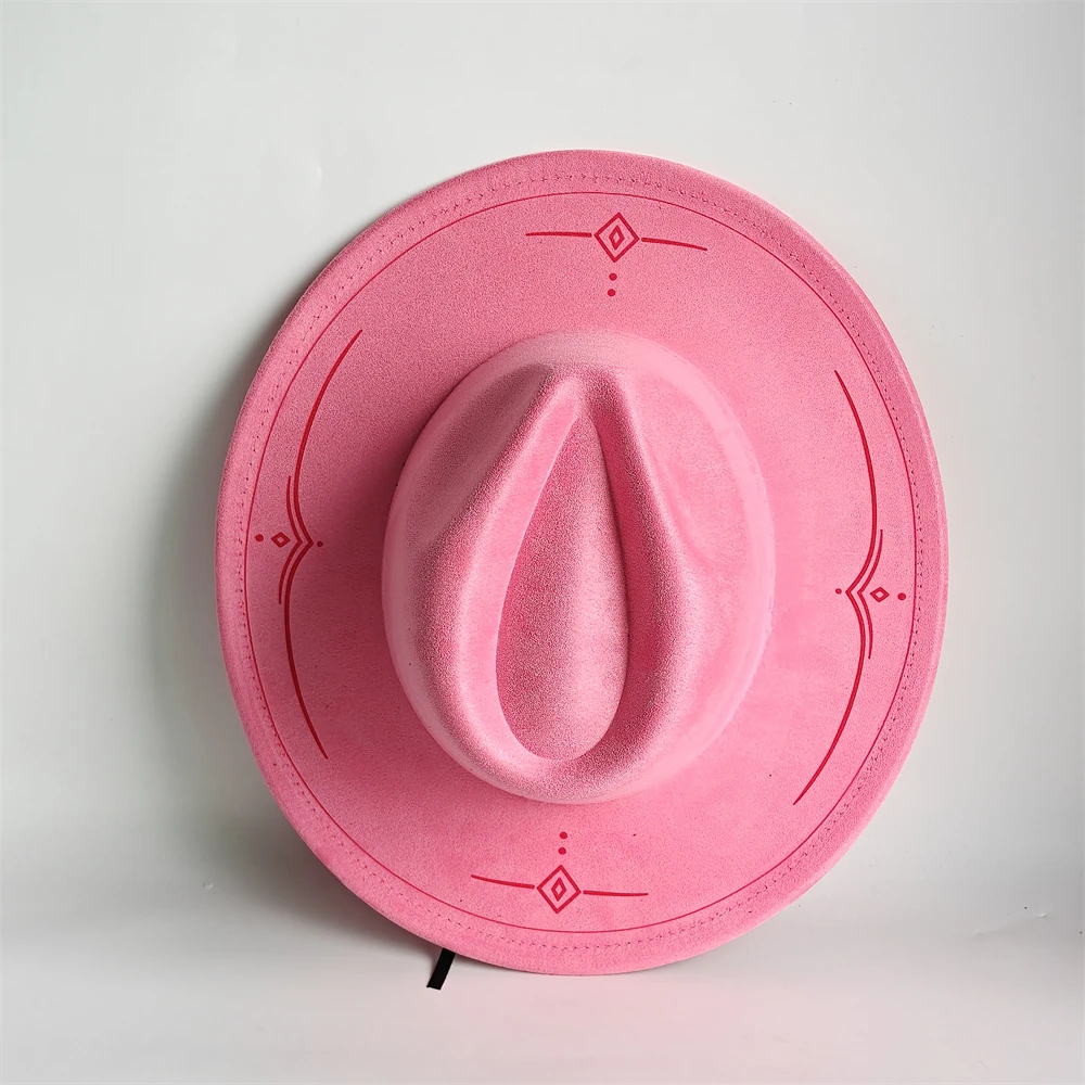 Suede Fedora hat Women Engraved Geometric Aztec Line Flat Brim Fedora Tribal Vintage Boho Western Cowgirl CapsAccessory unisex