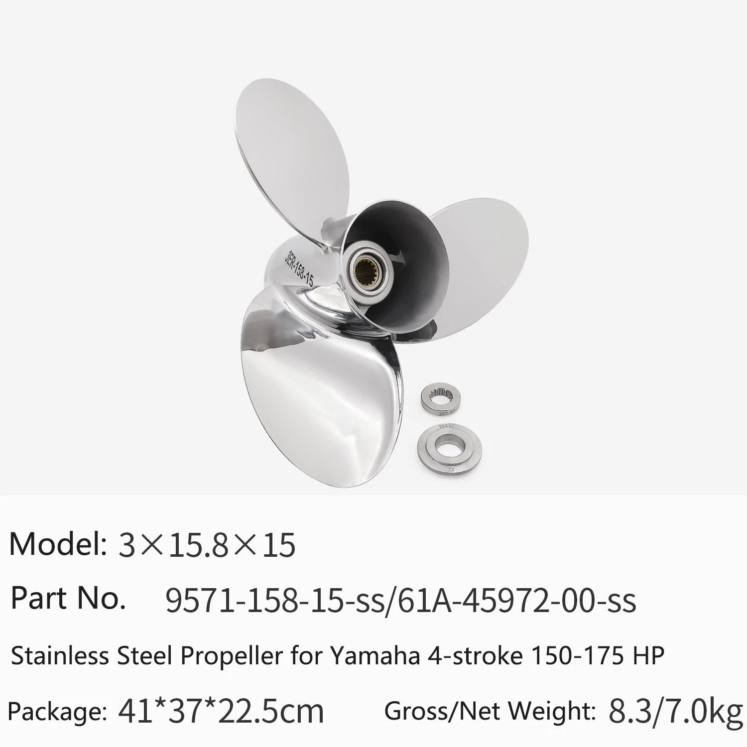 Outboard Motor Stainless Steel Propeller for Yamaha 4-stroke 150-175 HP 15.8X15 3X15.8X15