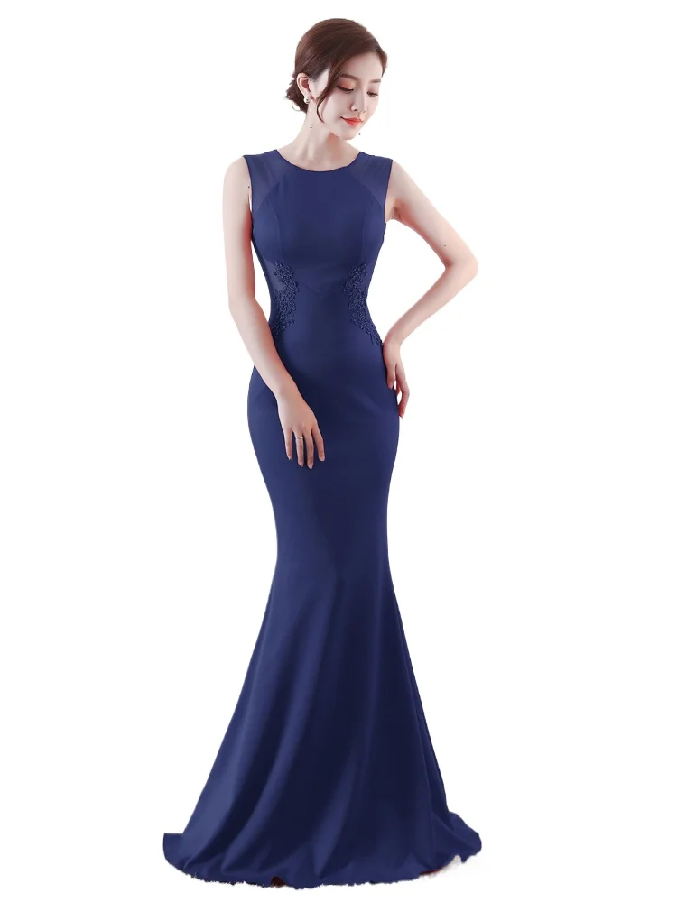 

Elegant Round Neck Embroidery Waist Perspective Mermaid Long Formal Evening Dress