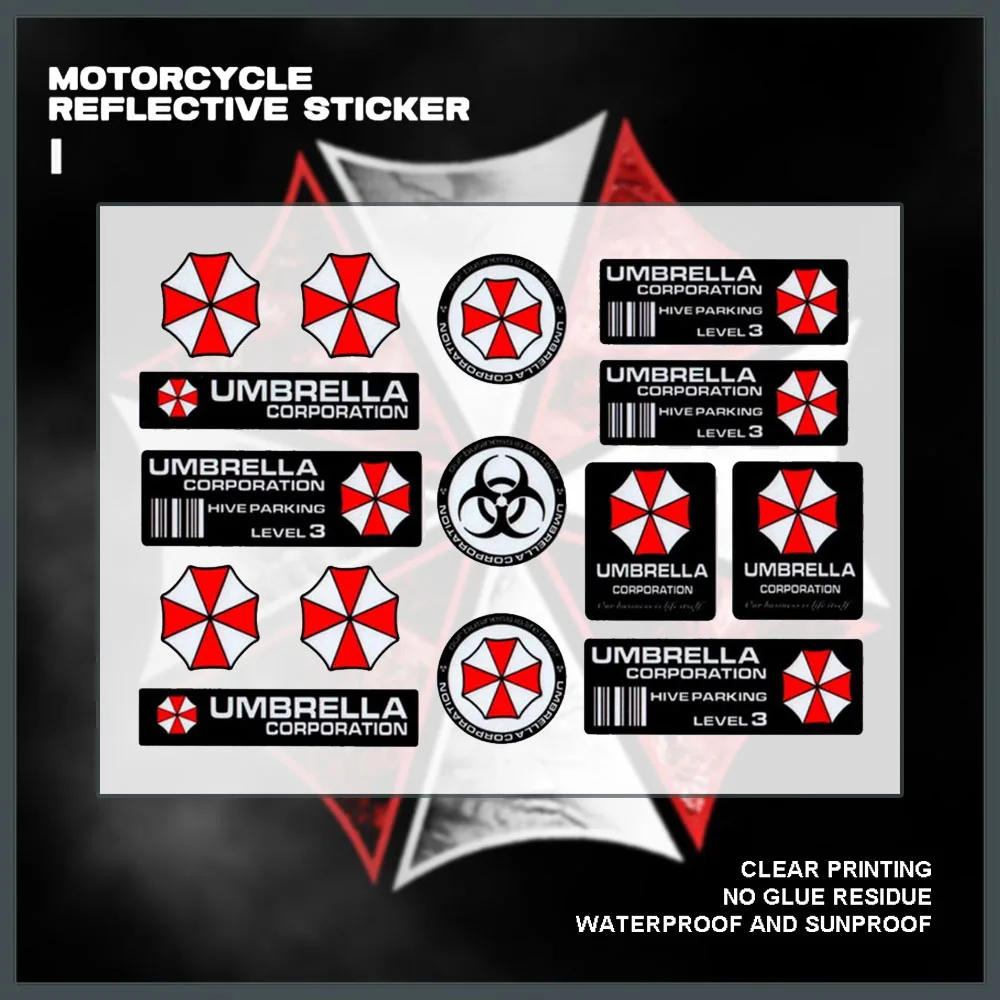 Reflective PVC Stickers Nuclear Radiation Warning Resident Evil Umbrella Decals for Car Scooter Motorcycle Body Helmet Decor