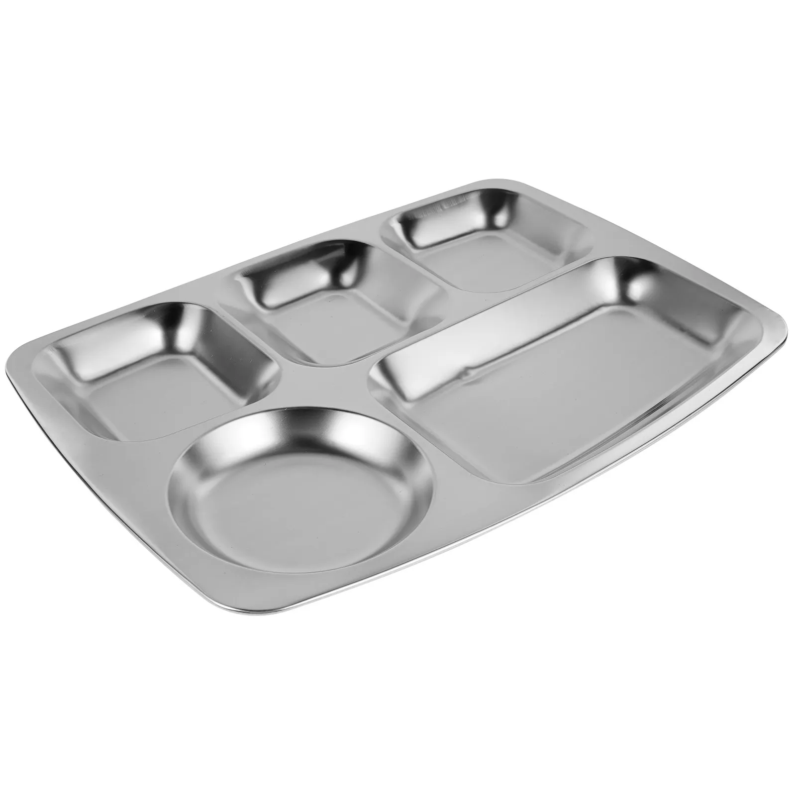 Stainless Steel Divided Food Plate 5-Grid Meal Tray for Balanced Nutrition Restaurant School Canteen Home Use Heavy Duty Non