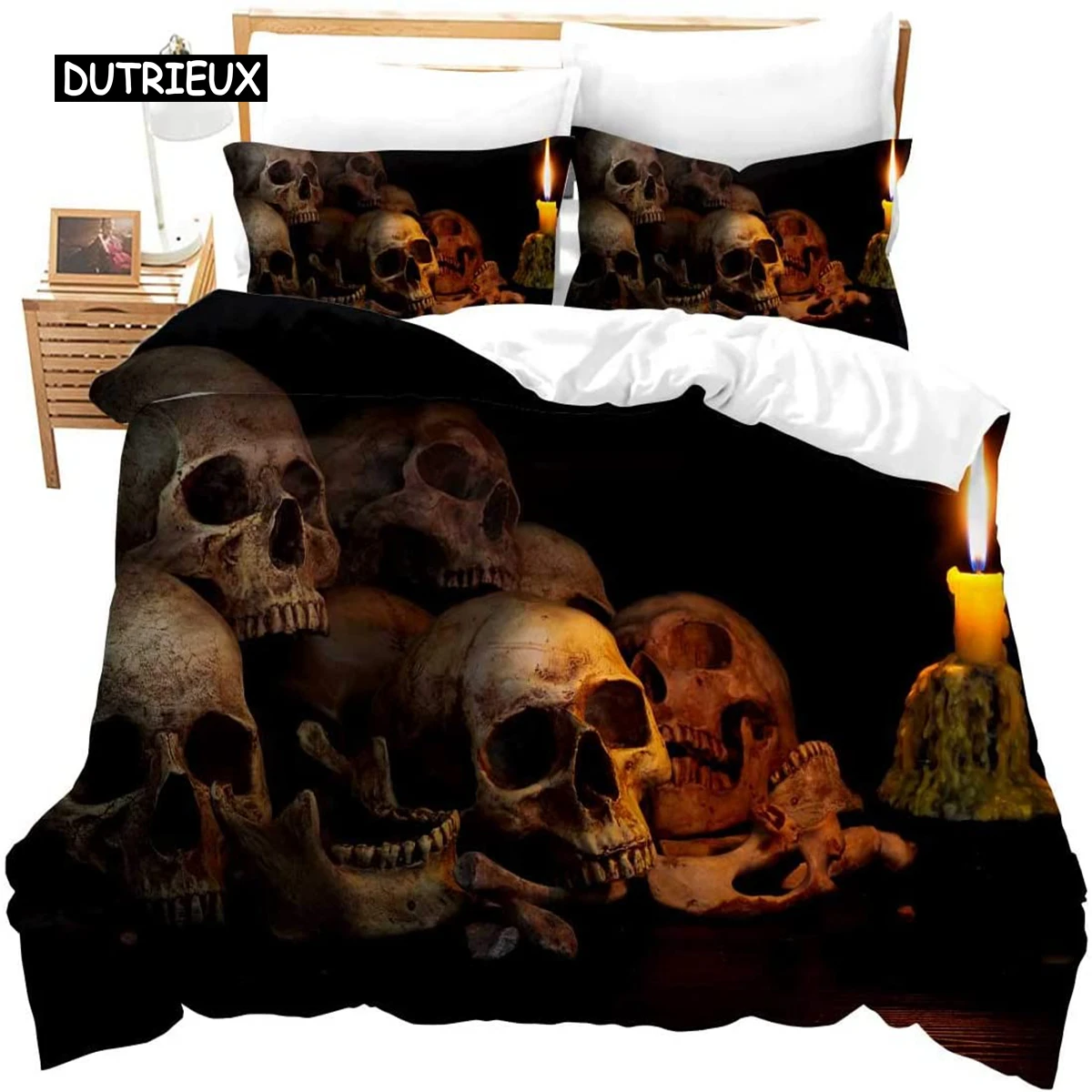 Ultra Soft 3D Skull Theme Bedding Set Full/King/Queen Size Luxury Gothic Skulls Duvet Cover Set Skeleton Bones Comforter Cover