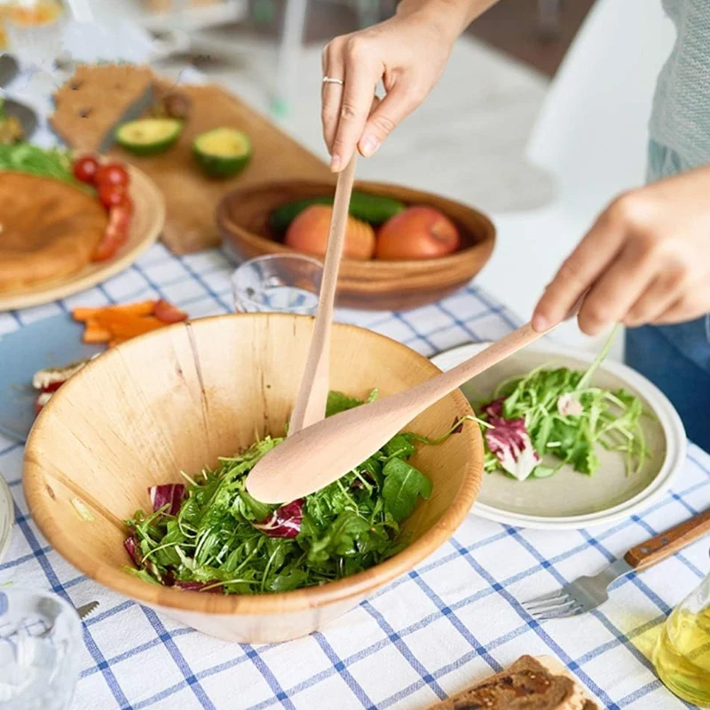 Cucchiai di legno da 6 pezzi per cucinare, cucchiai con manico lungo da 12 pollici per mescolare, mescolare alimenti, grandi utensili da cucina in legno