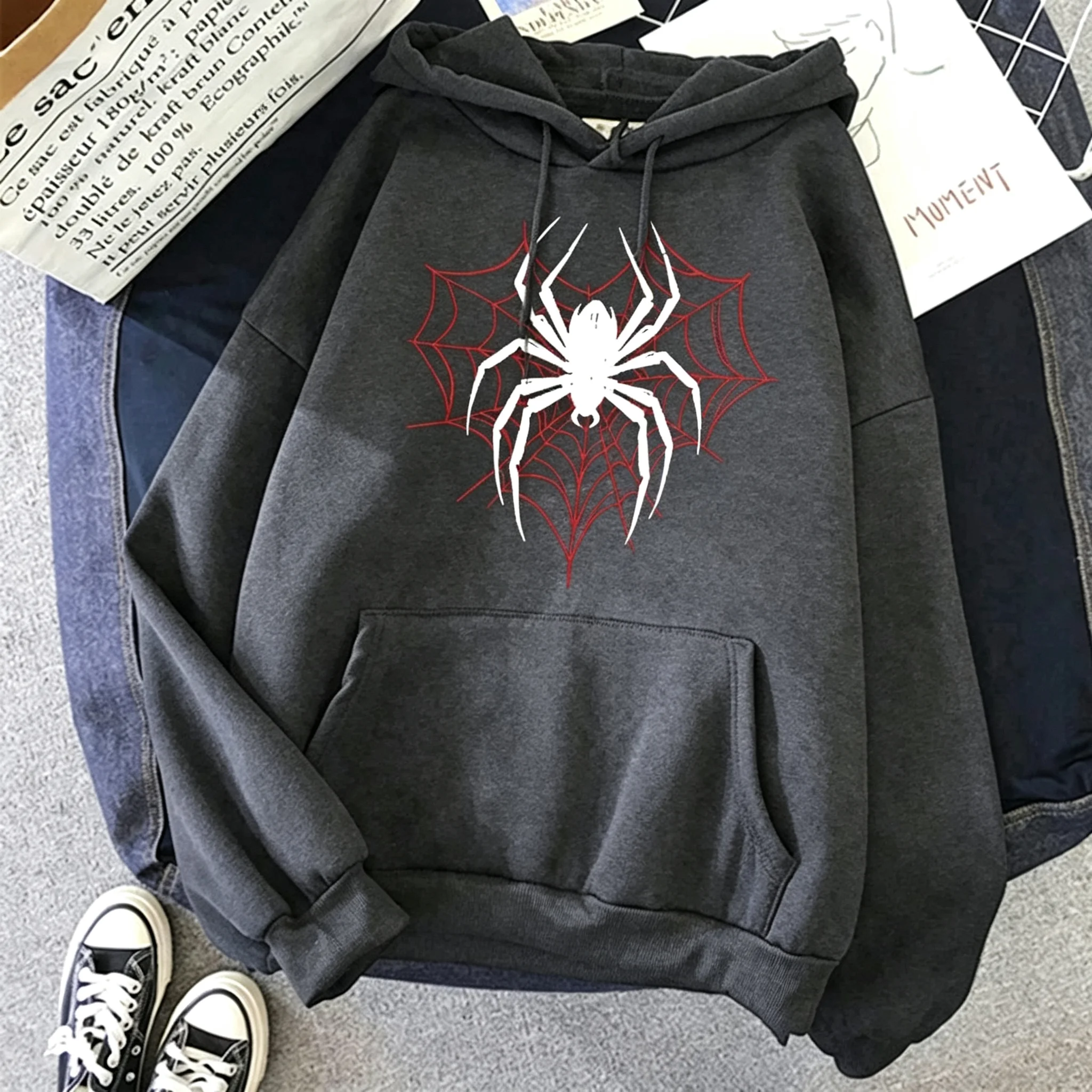 Unisex Herbst-Winter Spider Gothic Hoodie Pullover Vintage Langarm Casual Streetwear Sweatshirt, in verschiedenen Farben erhältlich – Detail 8