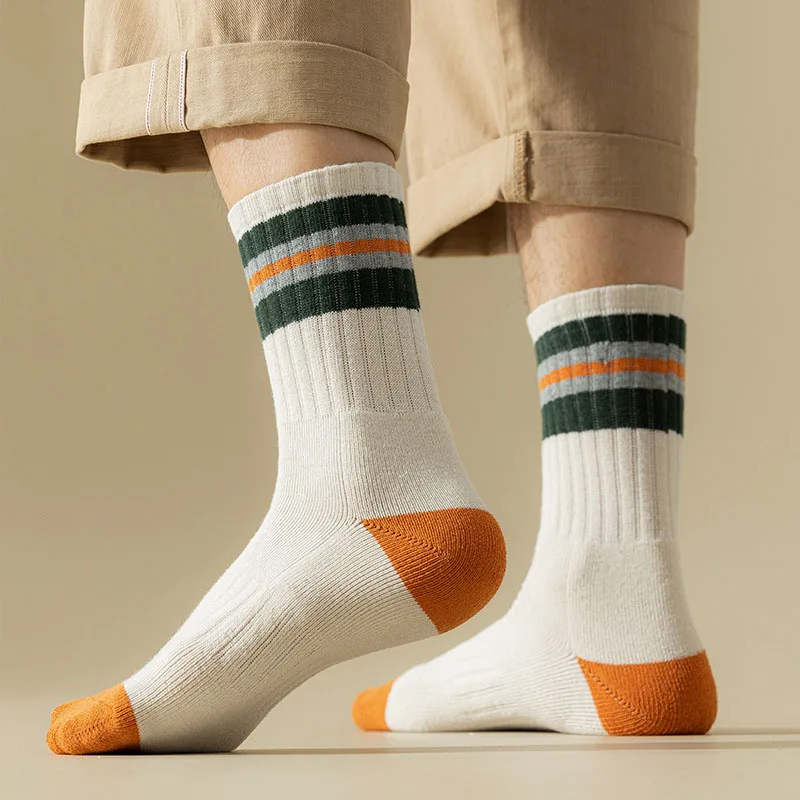 Calcetines cálidos de felpa para hombre, medias de tubo medio resistentes al olor, a rayas de aislamiento grueso, deportes, alta calidad, invierno, 5 pares