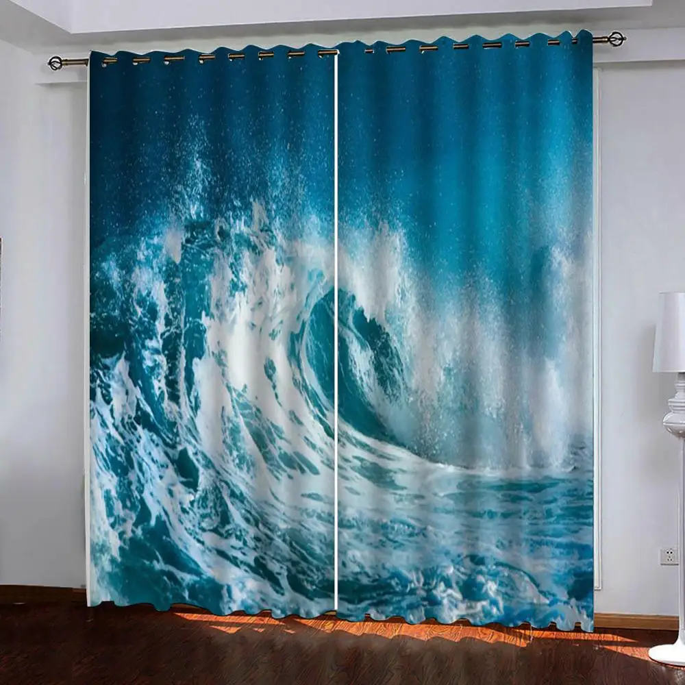 Customized 3d curtains new window balcony thickened windshield blackout curtains blue curtain waves curtains