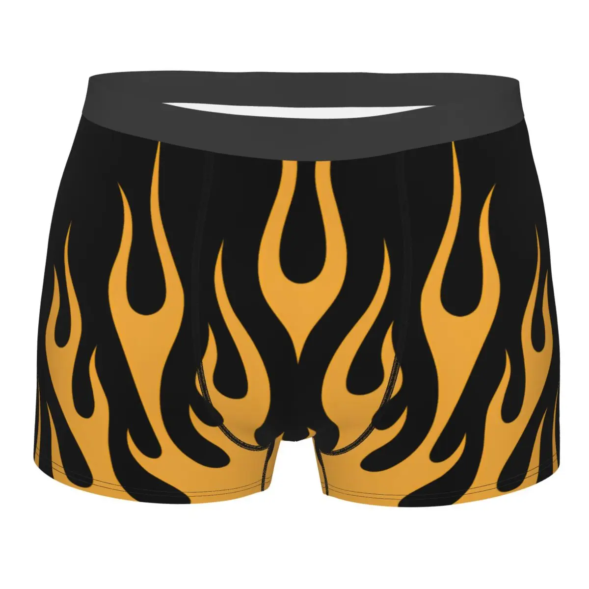 Custom Orange Fire Flames Pattern Underwear Men Breathable Boxer Briefs Shorts Panties Soft Sexy Underpants For Homme
