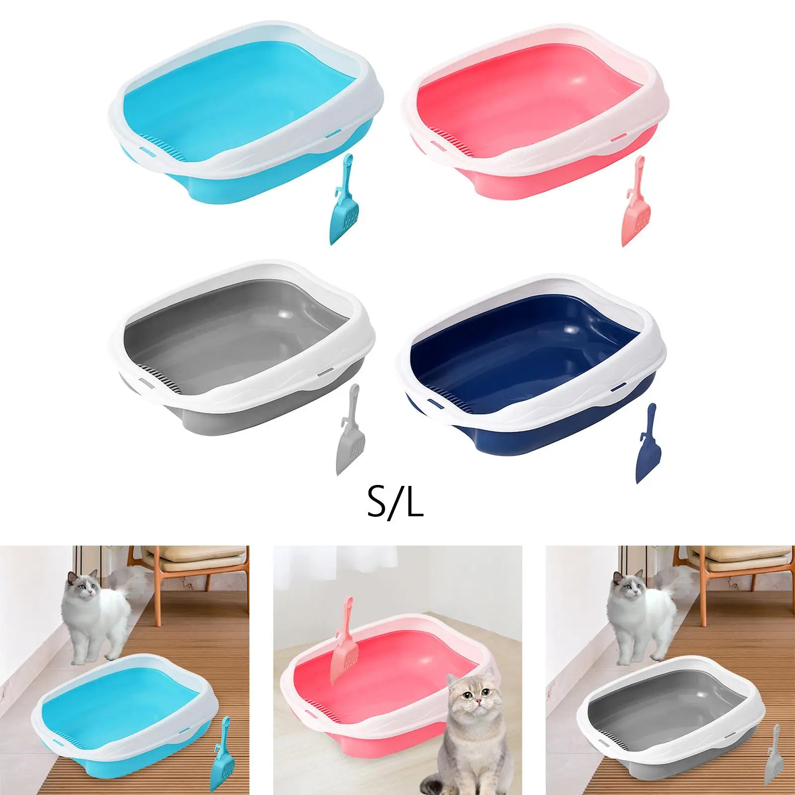 Cat Litter Box with High Side Semi Closed Removable Pet Supplies Kitten Litter Pan for Small Animals Medium Large Cats