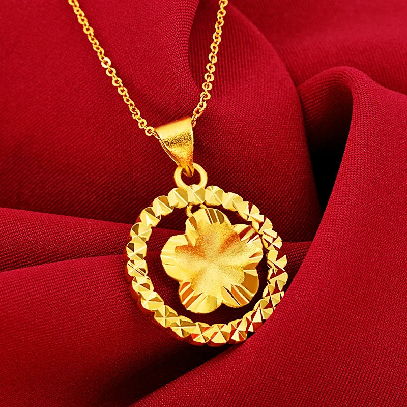 

Hollow Carved Flower Necklace Pendant For Women 24K Gold AU999 | Exquisite carved flower, shiny and vivid