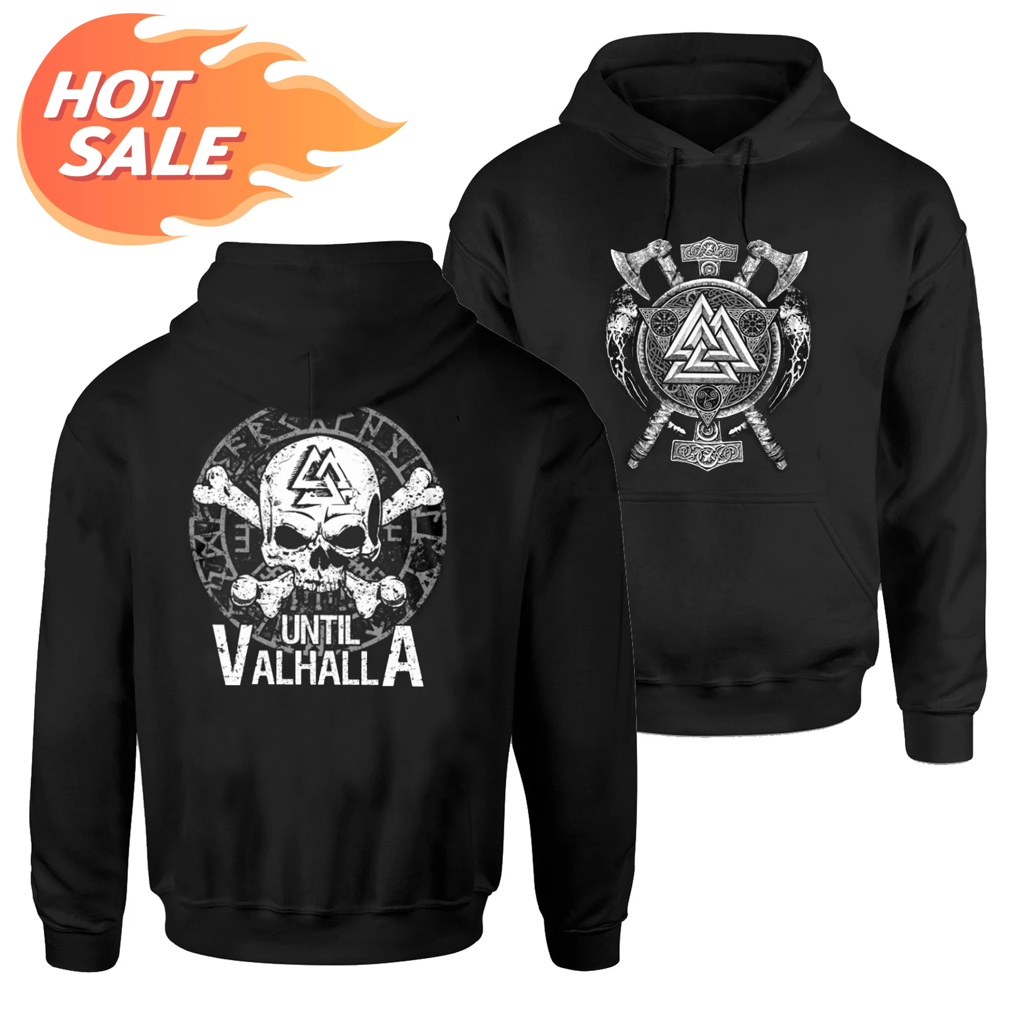 

Пуловер с капюшоном Norse Myth Runes Skull Nordic Warrior Until Valhalla, 100% хлопок, удобная повседневная мужская толстовка, уличная одежда