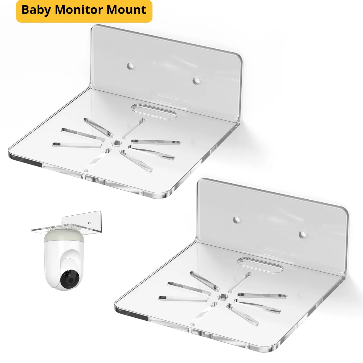 2 pcs Baby Monitor Mount with Lock Screws Adhesive or Drilling Mounting Clear Acrylic Stand for Bedroom Living Room Eave Mount