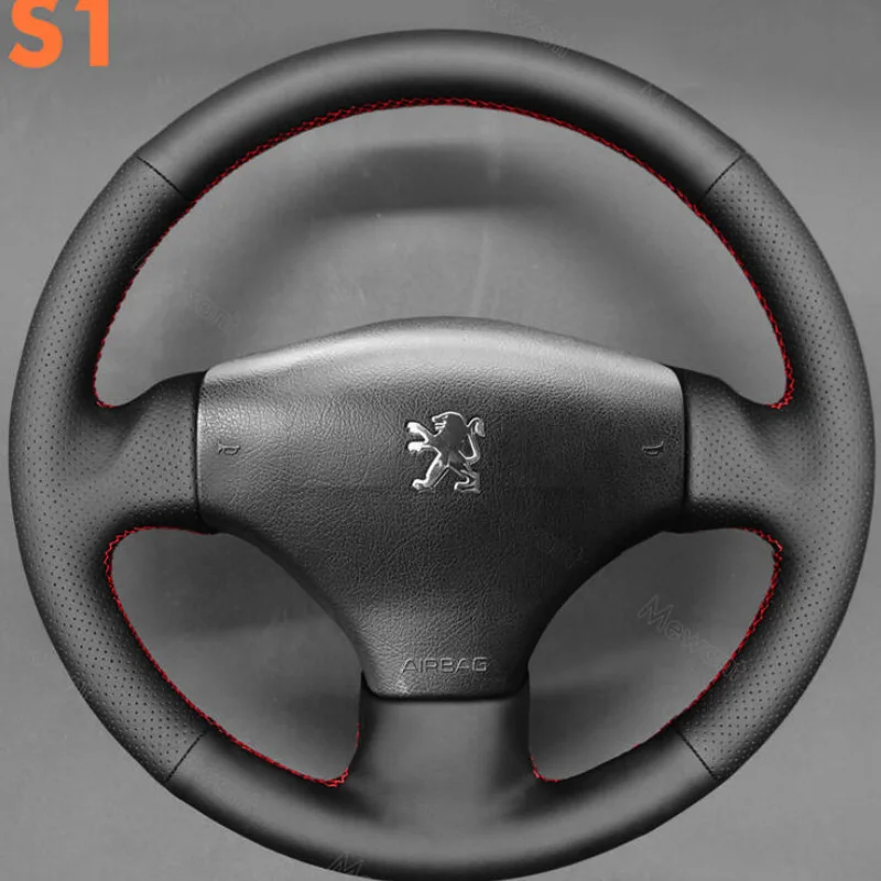 For Peugeot 206 SW 2001-2009 DIY Car Steering Wheel Cover Non-slip Black Leather Wheel Full Coverage Accessories