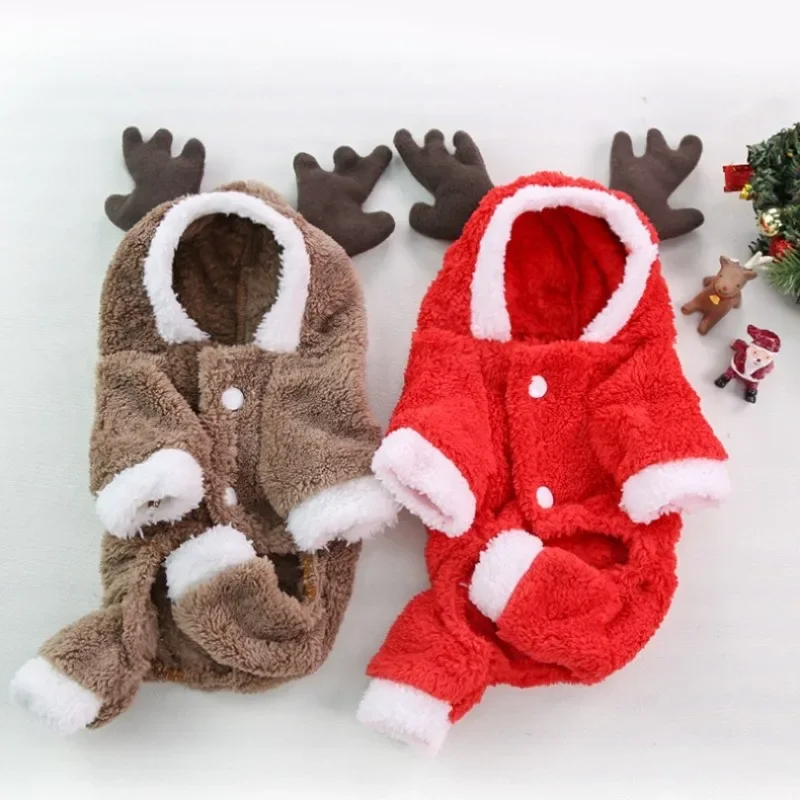 Dog Christmas Clothes Winter Warm Pet Clothes for Small Medium Dogs Elk Santa Claus Dog Cats Coat Hoodies Christmas Dogs Costume