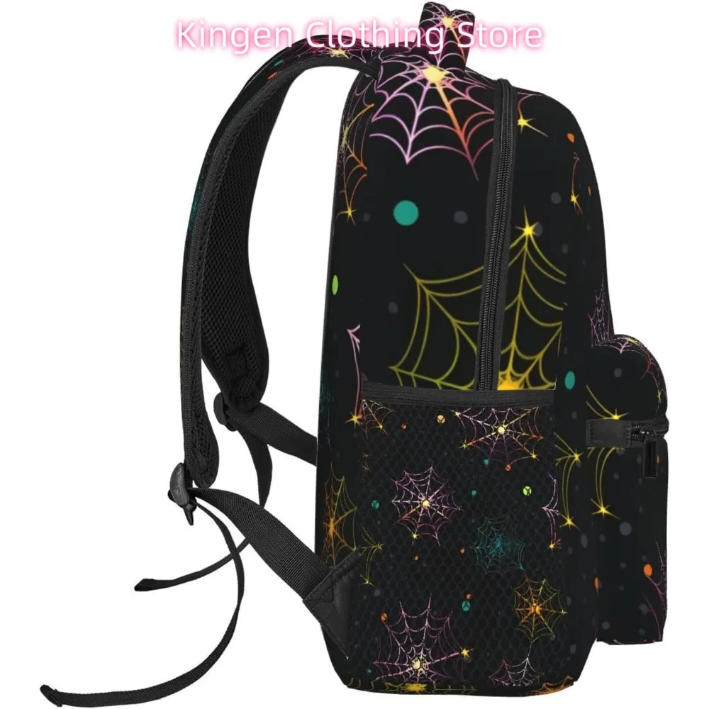 Laptoptasche für den Schulanfang, Halloween, buntes Spinnennetz, leichter Laptop-Rucksack, leicht, vielseitig einsetzbar, für Reisen, lässig, Tagesrucksack