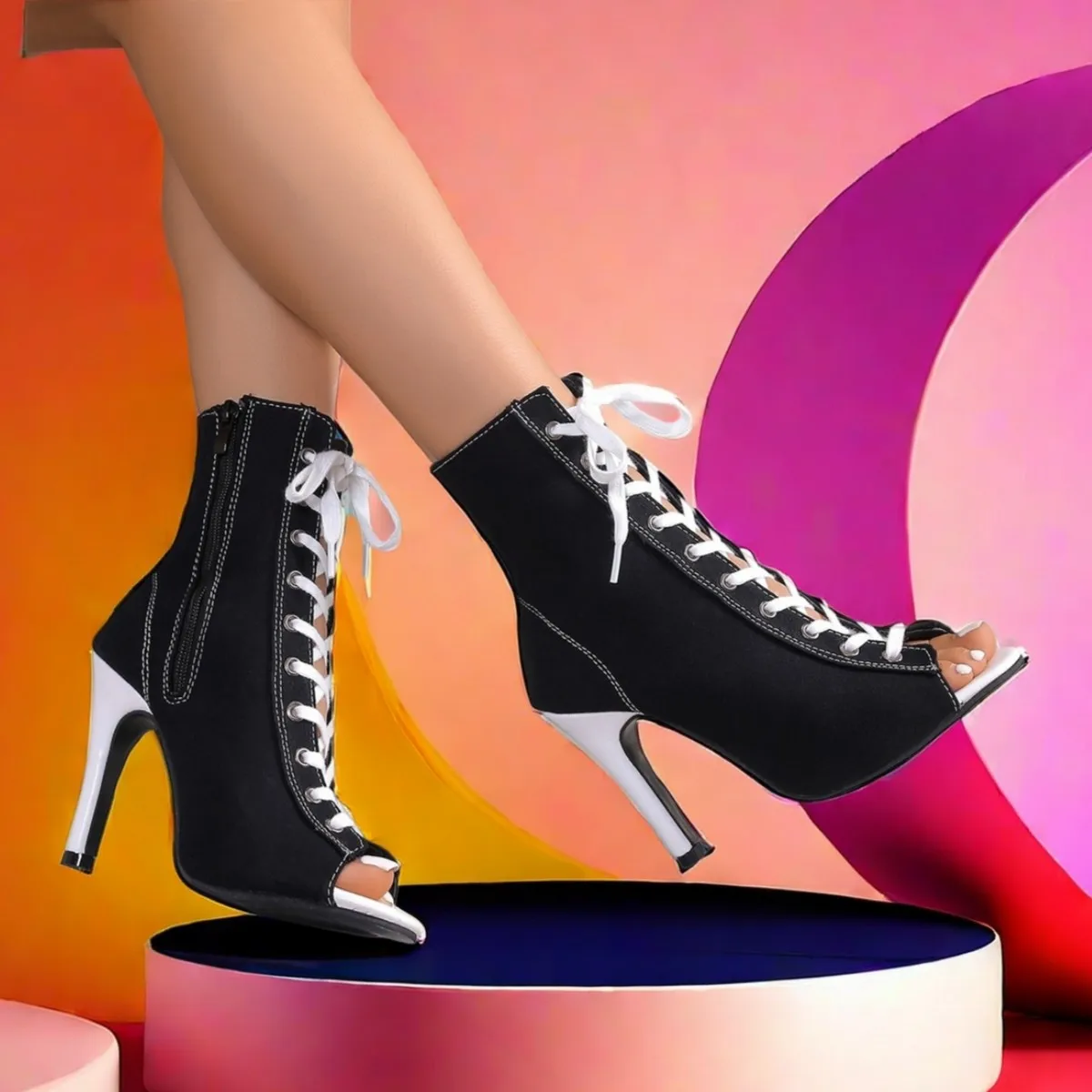Frauen Lace Up Mode Hohe Qualität Stiefel Sommer Frauen Sandalen Mode Sexy High Heels Offene spitze Komfort Indoor Jazz Dance Schuhe – Detail 3