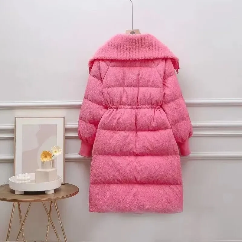 Winter Female Big Collar Cotton Padded Coat Korean Lady Long Sleeves Puffer Jacket Women Medium Long Styles Down Cotton Outwear