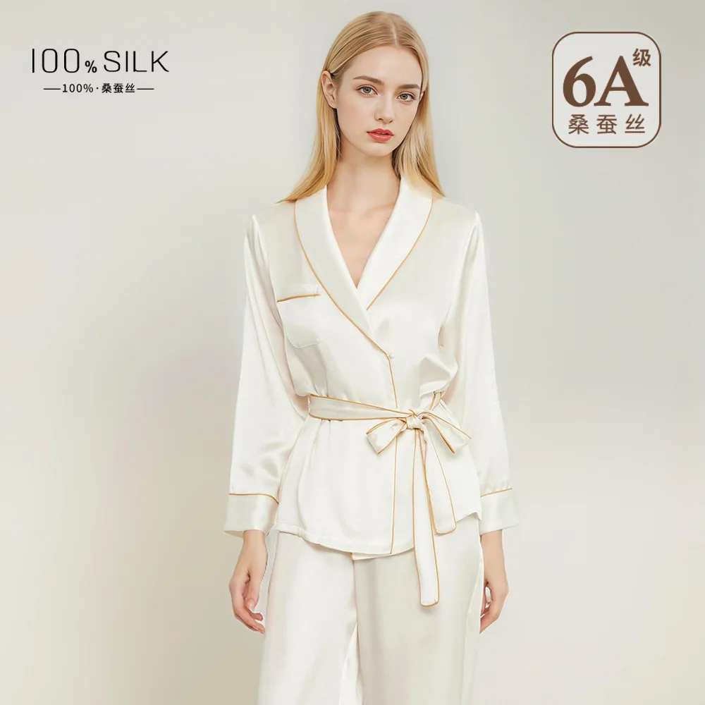Robe Set Loungewear Sleepwear 100% Silk Two Piece Elegant Pants Loose Breathable Comfortable Homewear Summer Lightweight Soft