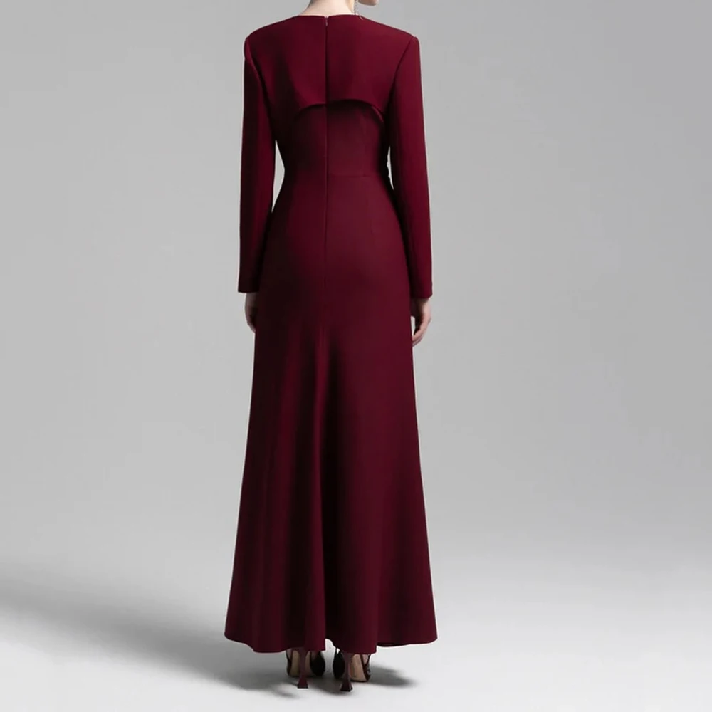 فساتين سهرة مخصصة على شكل حرف A بطول الكاحل ورقبة على شكل حرف V وأكمام طويلة فستان حفلات أنيق بطيات كريستالية بسيطة ثنيات للحفلات #4