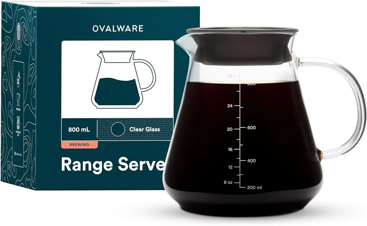 

800ml Microwave Safe Glass Coffee Server for Pour Over & Tea, Heatproof and Elegant Design
