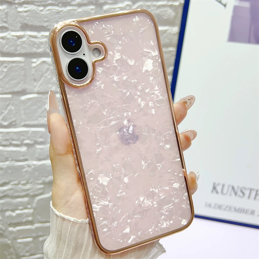 Electroplated Frame Dream Shell Pattern Phone Case For iPhone 16 15 14 13 12 11 ProMax Plus Shockproof Hard IMD Back Shell Cover