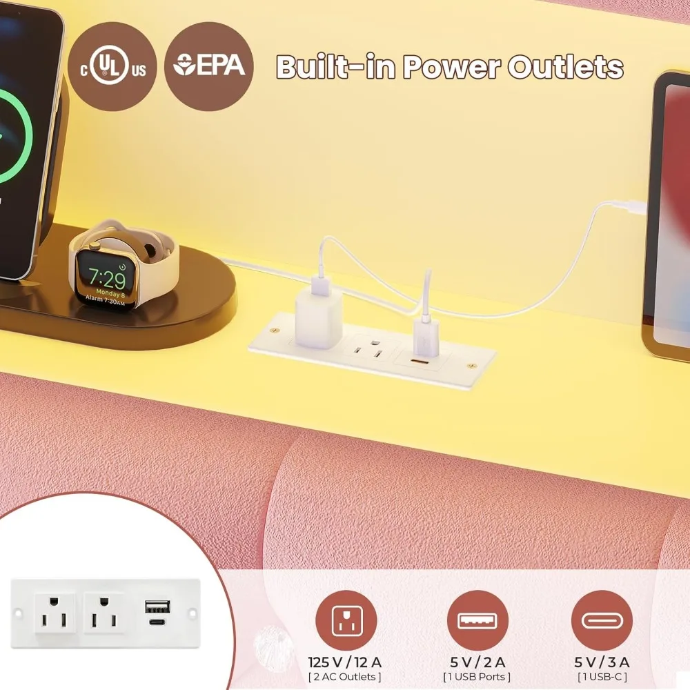 إطار سرير LED منجد بالكامل من ADORNEVE مع 4 أدراج تخزين وخزانة كتب للتخزين بطبقتين، سرير بمنصة الأميرة المخملية للأطفال/ #6