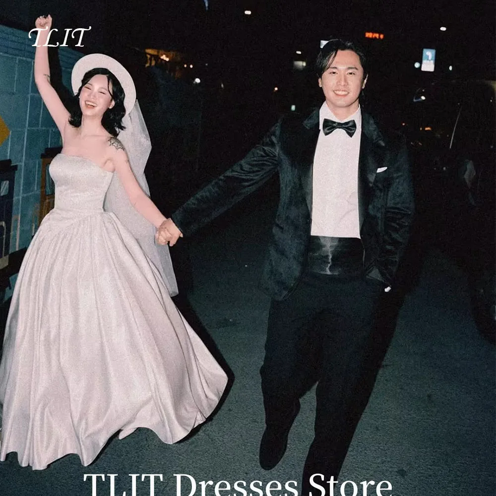 

TLIT Sparkly Floor-Length Wedding Reception Korea Dresses Photo Shoot Strapless Prom Gowns Customized Corset Bridal Dresses