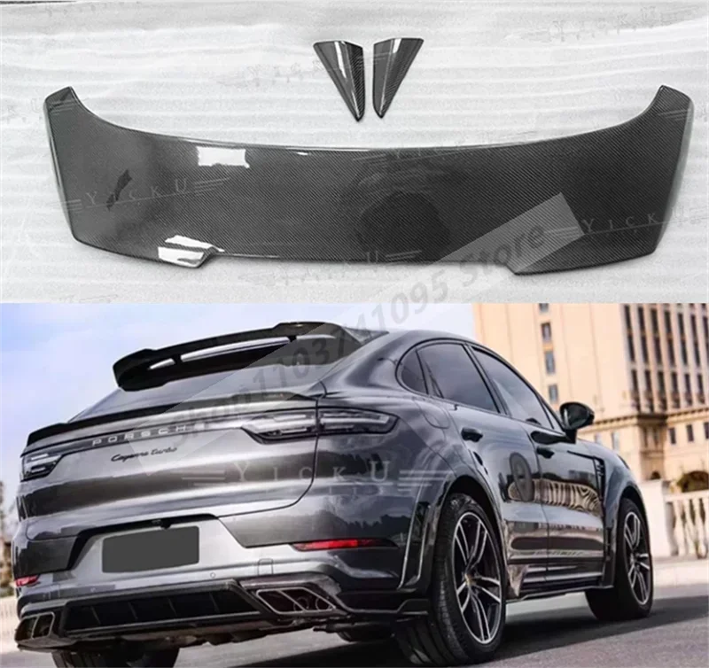 3PCS/SET Real Carbon Fiber Rear Wing Lip Diffuser Tail Trunk Spoiler For Porsche Cayenne Coupe 2019 2020 2021 2022 2023 2024