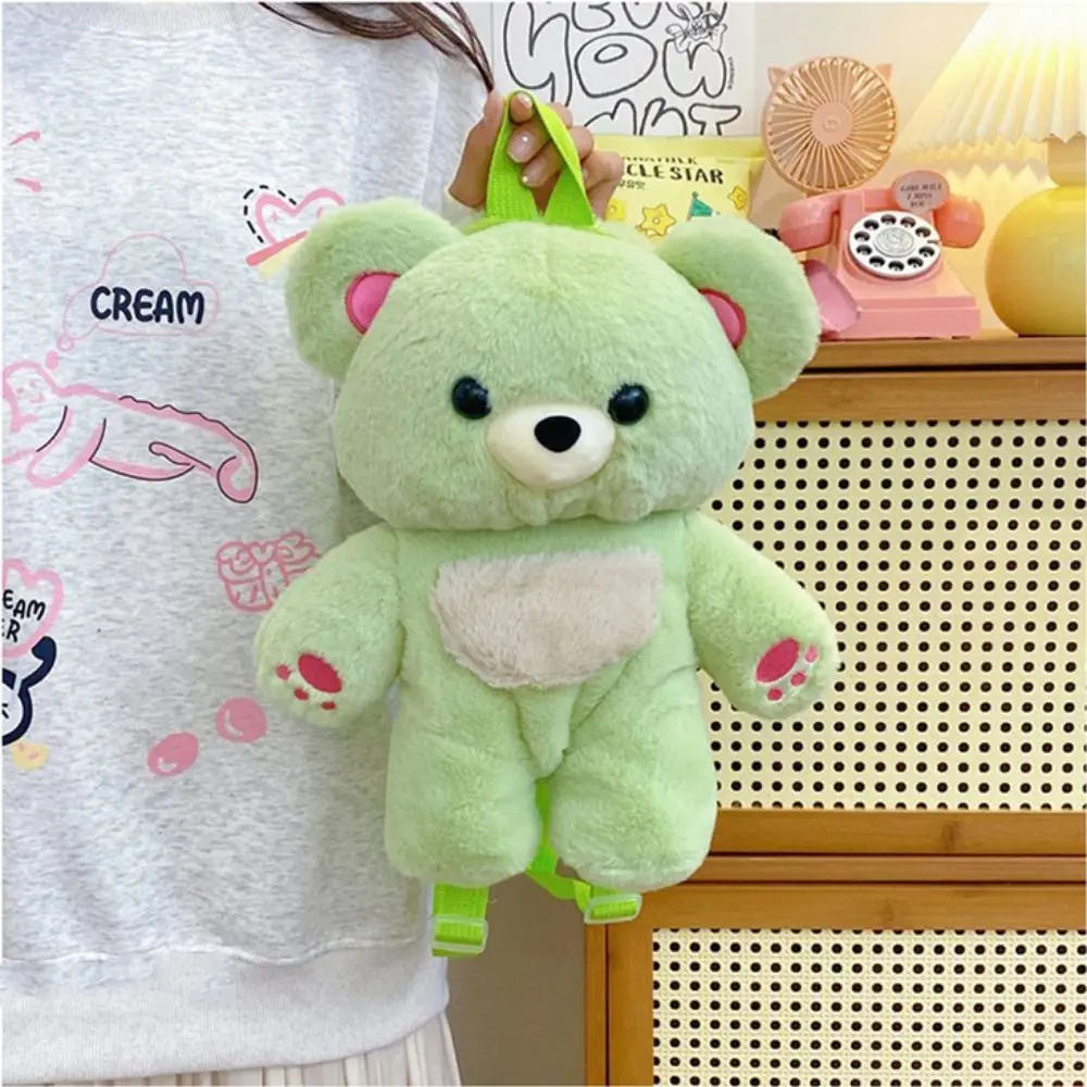 Trendy Multicolour Plush Bear Backpack Cony Hair Plush Doll Plush Shoulders Bag Creative Cute Bear Animal Bag Kids