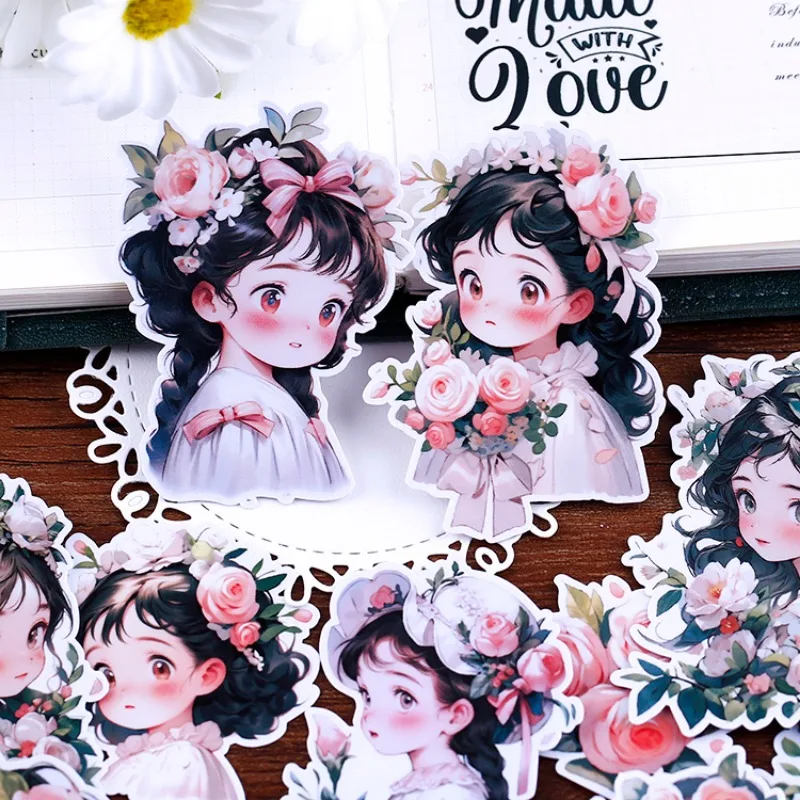 18Pcs Cute Cartoon rose Girl Heart Stickers for Journaling, DIY, and Decorations, Waterproof Ins Style Stationery Sticker Set