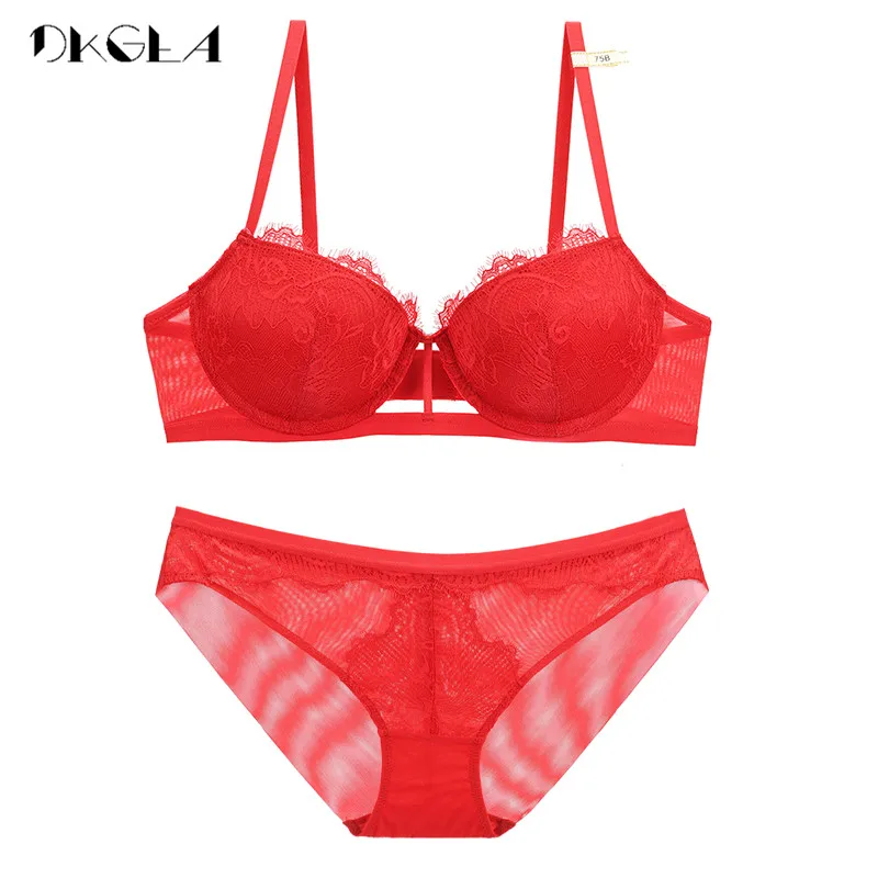 Seksi Bra Wanita Pakaian Dalam Set Katun Tebal Biru Bordir Pakaian Dalam Wanita Set Renda B C D Cup Bra Push-Up bra Set