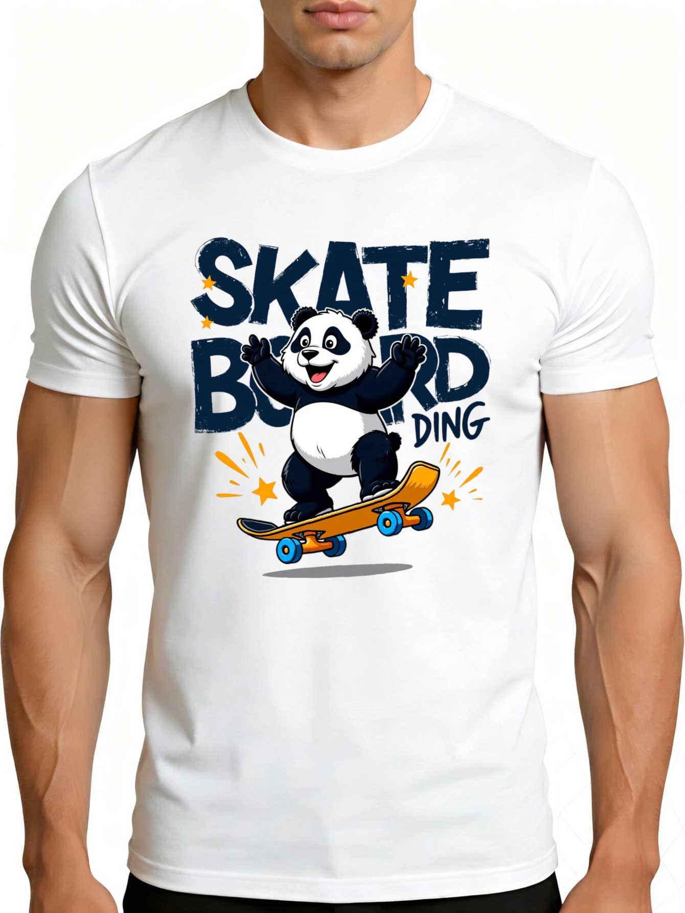 Men's Graphic T-Shirt - Breathable, Soft, Lightweight - Skateboarding Panda Riding - Retro Fun Pattern Casual Short Sleeve Summer Top, Great Gift for Him
