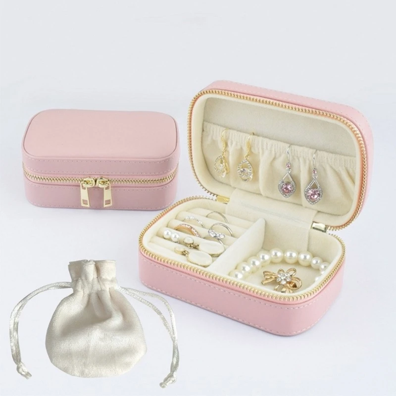 Y4QE – boîte à bijoux Portable, étui rangement léger en cuir PU pour bagues, boucles d'oreilles, colliers