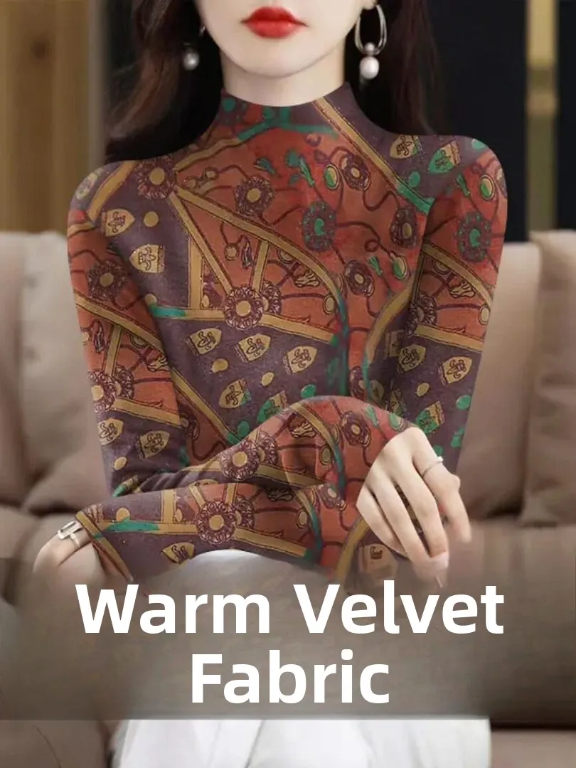 Fce gevoerde hoge kraag lange Sve thermische top mama Sle warm Duits fluweel dames T-shirt woon-werkkleding polyester spandex