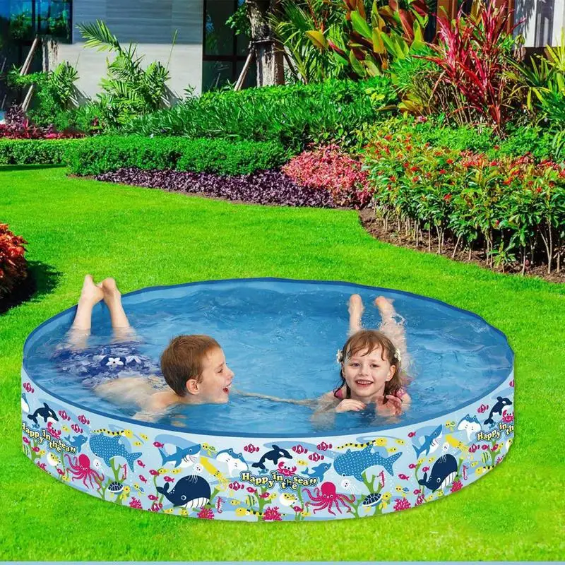 Round Inflatable Swimming Pool Blue Color Reusable Portable Bathtub Indoor Outdoor Summer Pump Pool Water Toy for Kids