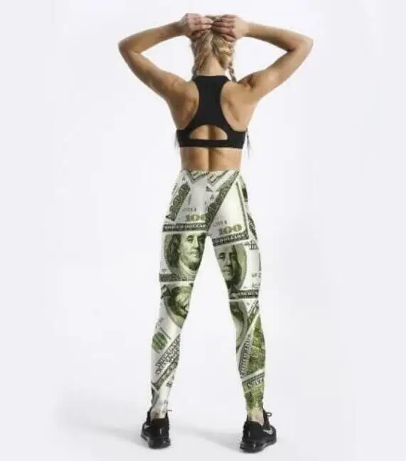 Woman elastic Waist Legging USD Money Printed Casual Fitness Legging Size L