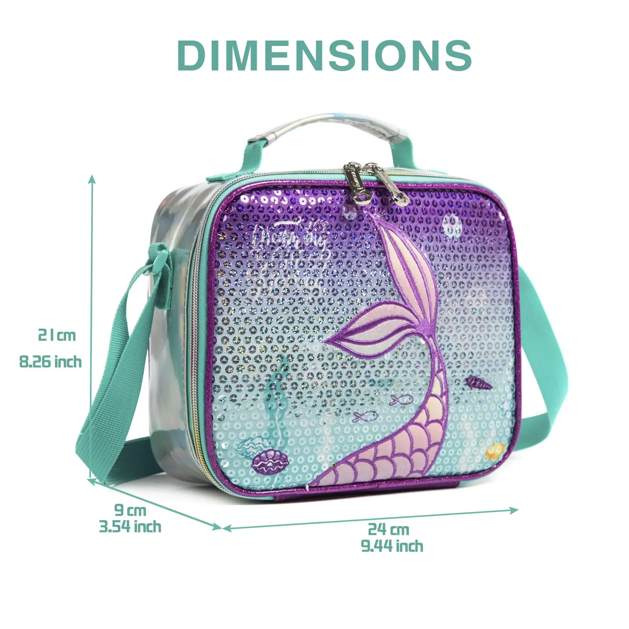 Gsequins Mermaid Sequin Lunch Bag for Girls Insulated Lunch Box with For Kids Picnic Travel Breakfast Food School Handheld Bag