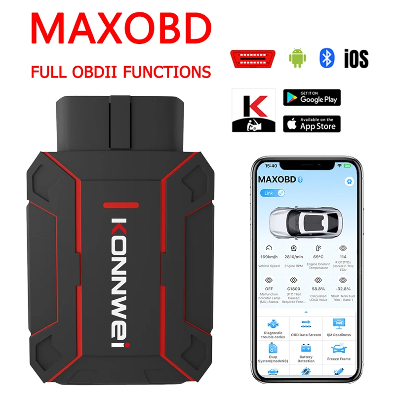 KONNWEI Car Full System Scan Diagnostic Tools Bluetooth Connectivity MAXOBD Battery Monitoring Vehicle Monitoring OBD2 Scanner