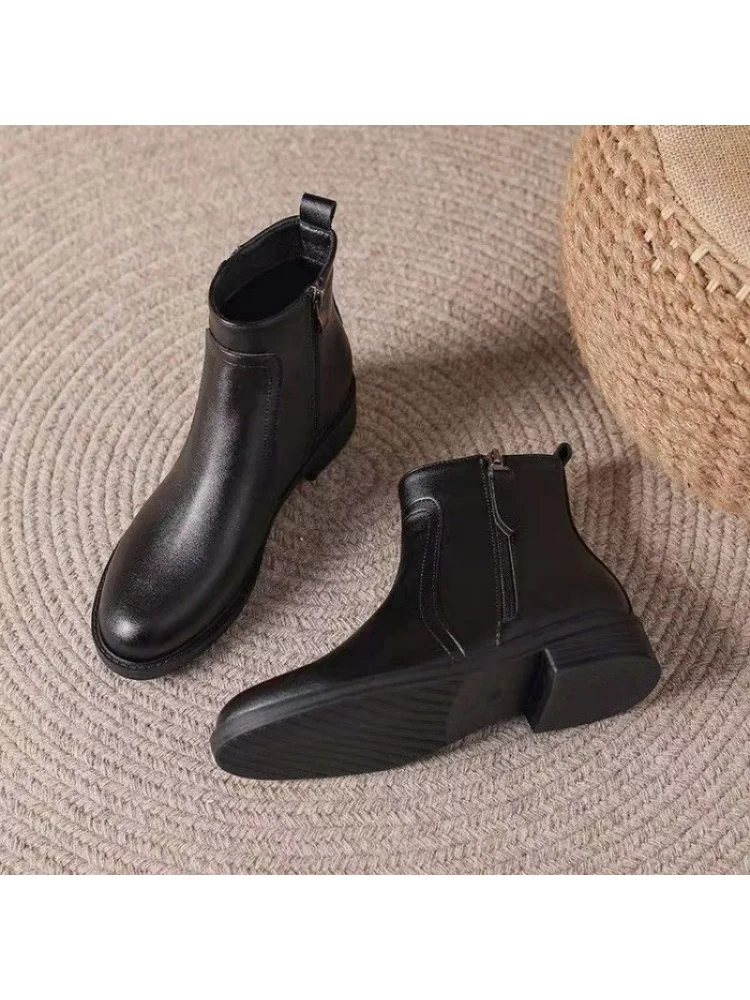 Bottines à talons bas avec fermeture éclair latérale pour femme, bottines polyvalentes et amincissantes, nouvelle mode automne et hiver 2025