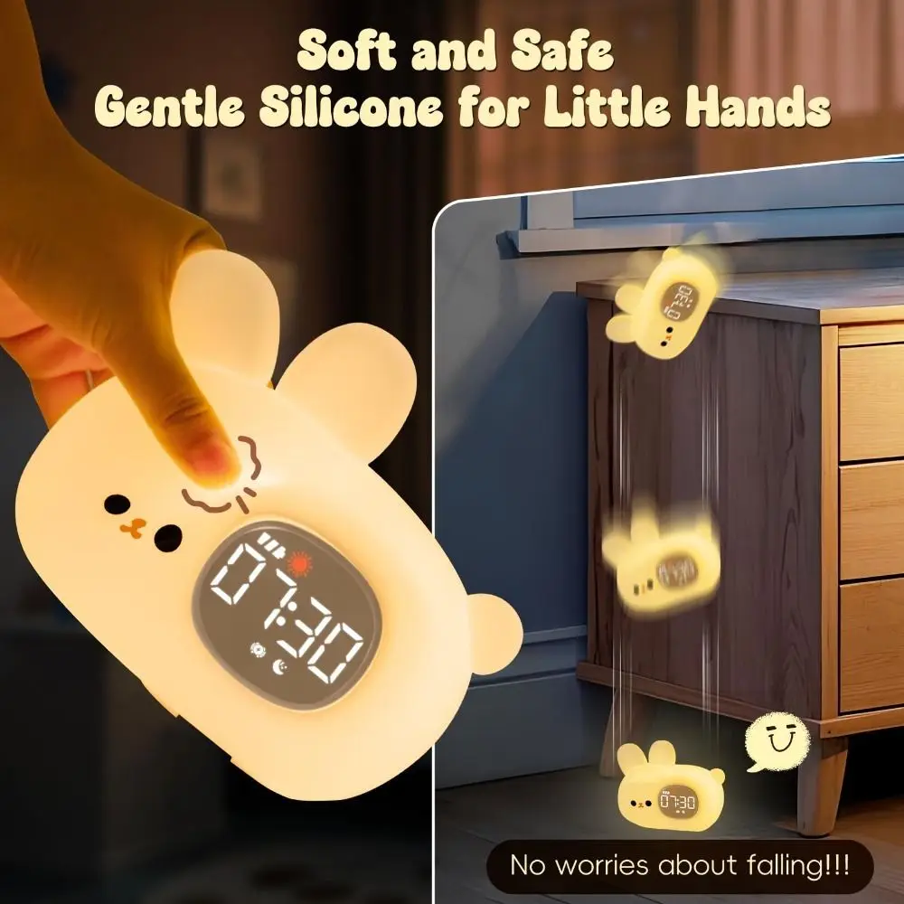 Cartoon Animal LED Alarm Clock Light Touch Control Silicone Sleep Soothing Light Smart Alarm Clock Sleep Training Clock