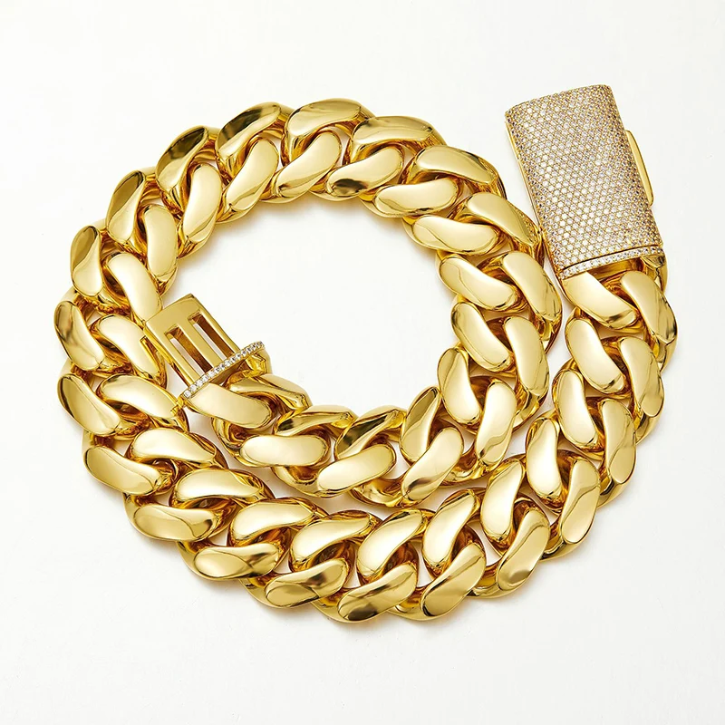 Hip Hop Bling Iced Out Gold Color Stainless Steel Dense Cuban Miami Link Chain Necklaces for Men Rapper jewelry Drop Shipping