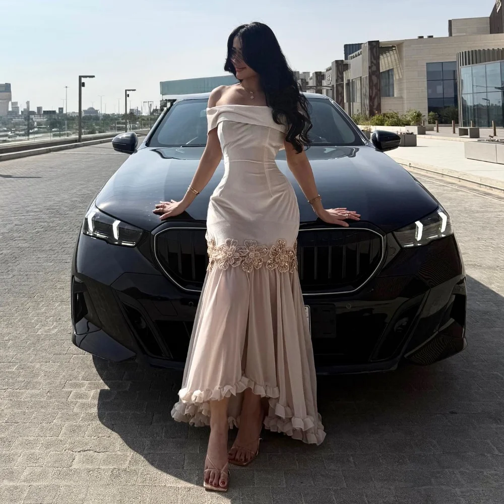 

Customized Fashion Pleat Sequined Straight Off-the-shoulder Midi Evening Dresses Luxury 2025 Simple Modern Style