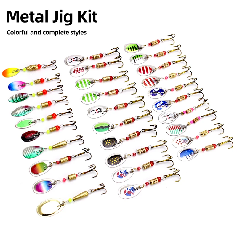 Metal Waterdrop Spoon Jig Set with Hook Bait kit Spinner Fishing Lure For Bass Pike Salmon Freshwater Salf Fishing