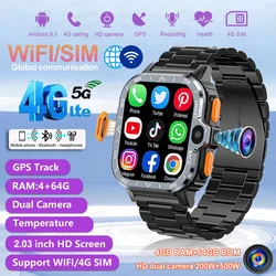 NEW 4G Network GPS Sports SIM Smart Watch Men HD Camera 64G ROM Storage Video WIFI Wireless Fast Internet Access NFC Smartwatch