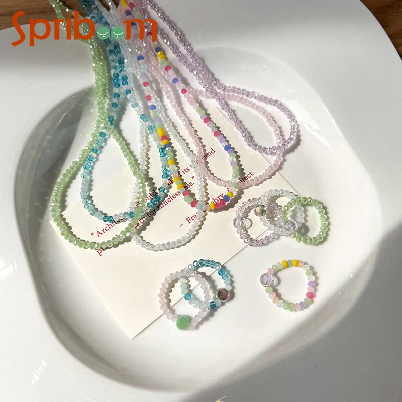 Crystal Beads Necklace Summer Colorful Neck Chain Romantic Girls Clavicle Chains 2024 Trendy Jewelry for Women Party Accessories